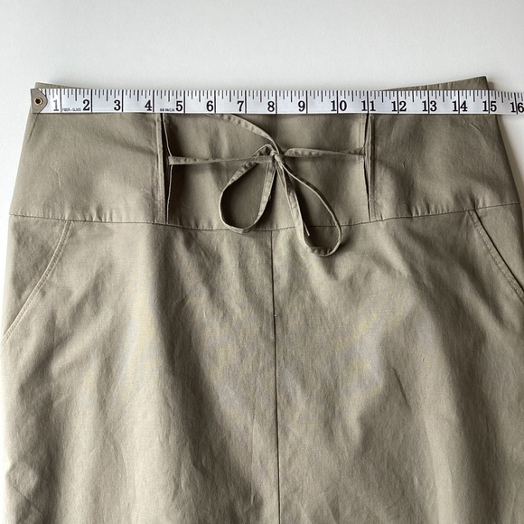 Y2K Reiss skirt 8 utility pleat pencil vintage khaki green tie cotton-spandex - Picture 6 of 16